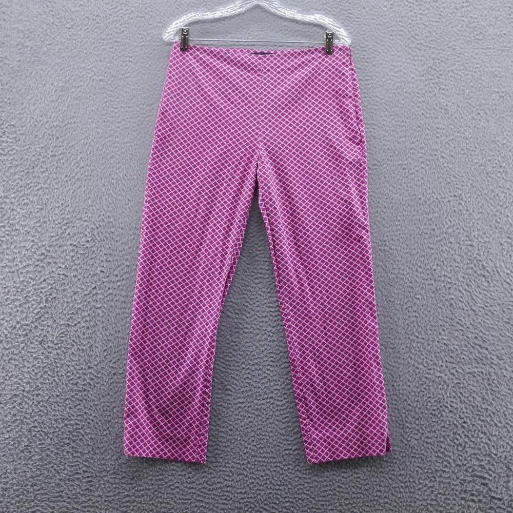 Talbots Womens Heritage Straight Ankle Pants 8‎ Pink White Geometric Print